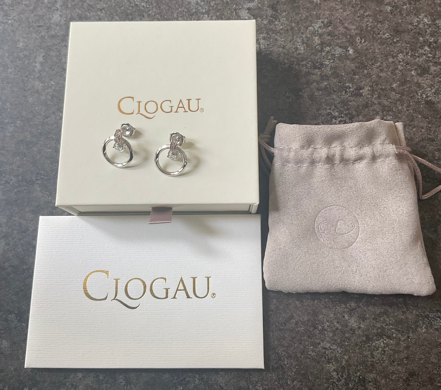 Clogau Shining Light White Topaz drop earrings in 925 silver and rose gold
