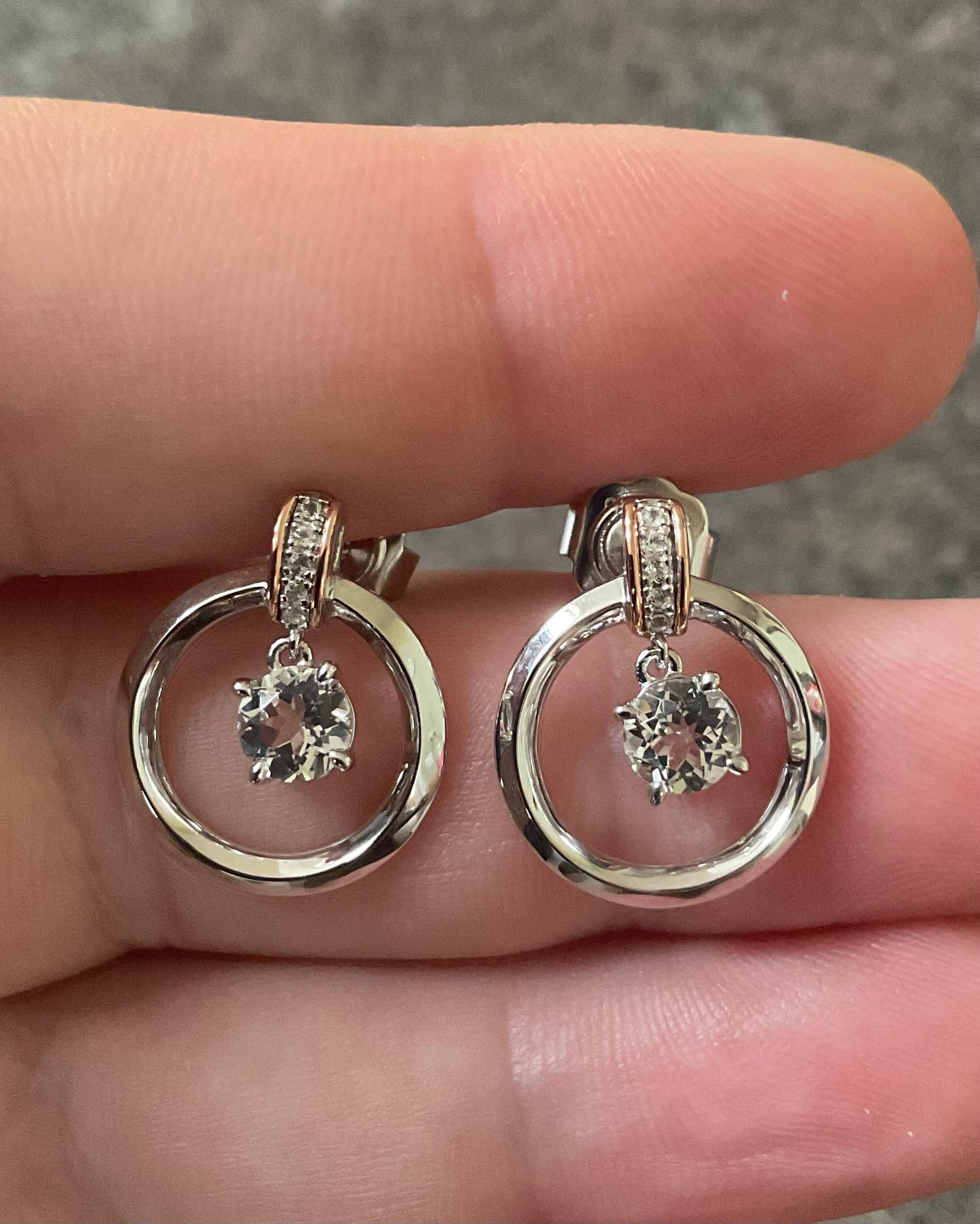 Clogau Shining Light White Topaz drop earrings in 925 silver and rose gold