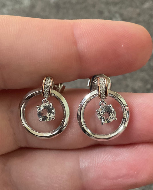 Clogau Shining Light White Topaz drop earrings in 925 silver and rose gold
