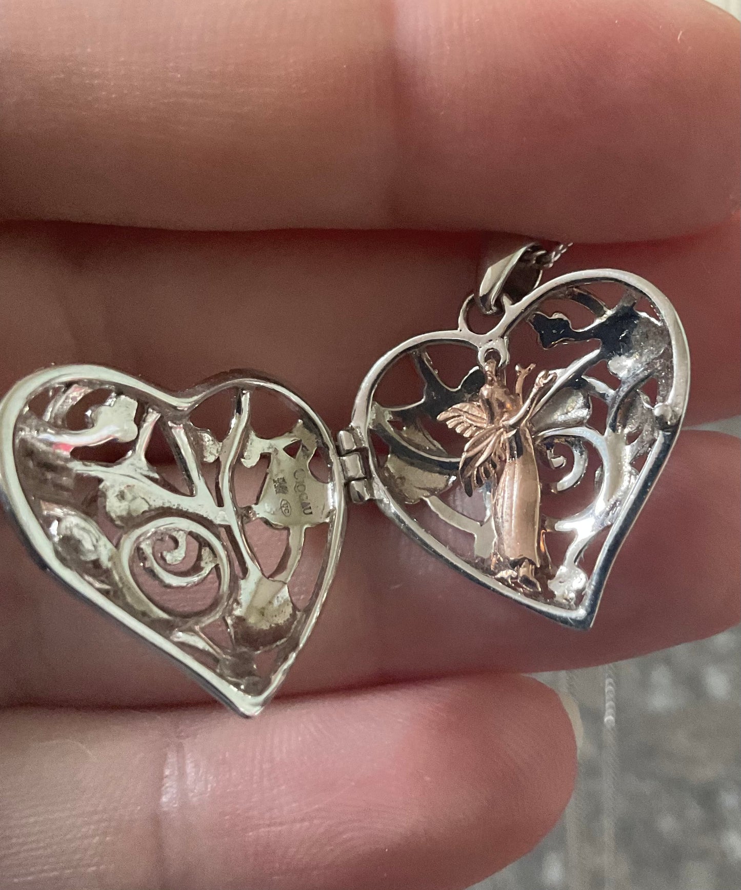 Clogau Tree of Life Fairy Heart Locket necklace in silver and rose gold 18”