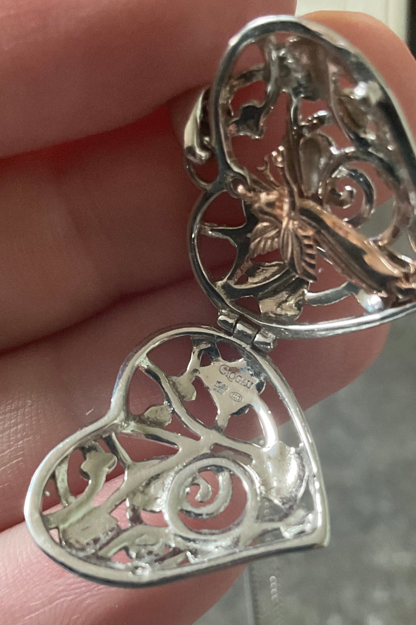 Clogau Tree of Life Fairy Heart Locket necklace in silver and rose gold 18”