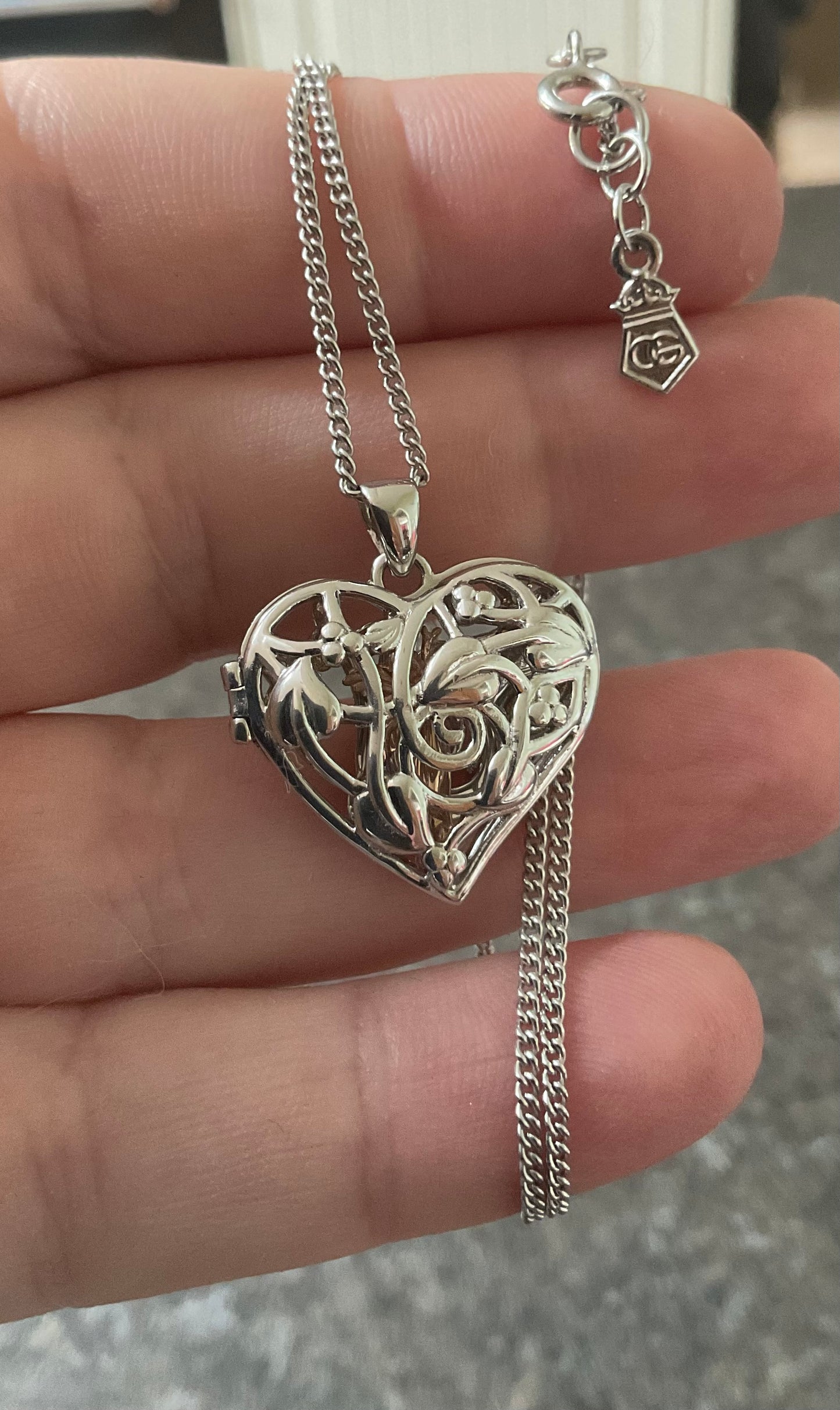 Clogau Tree of Life Fairy Heart Locket necklace in silver and rose gold 18”