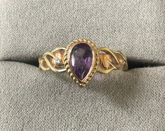 Royal Clogau 9ct Delphinium Amethyst ring size T in yellow and rose gold RRP £600