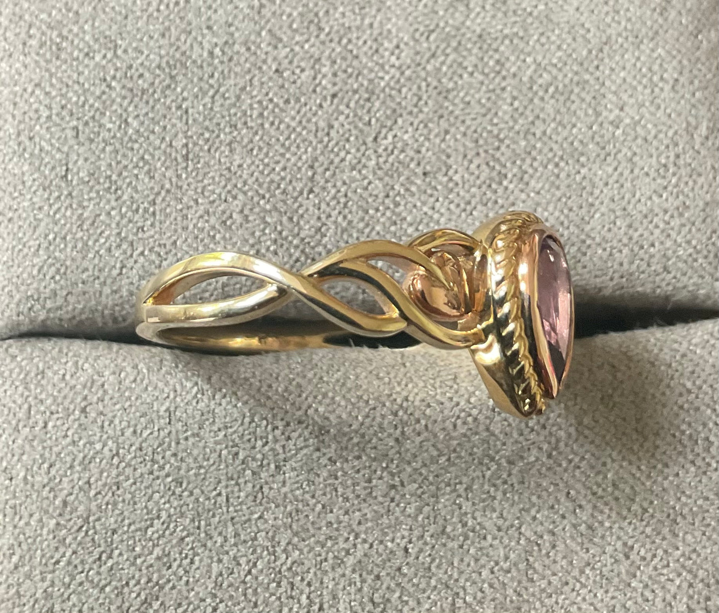 Royal Clogau 9ct Delphinium Amethyst ring size T in yellow and rose gold RRP £600
