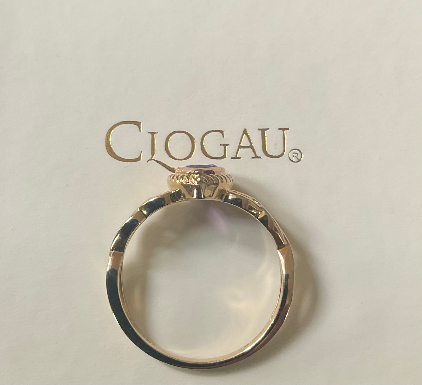 Royal Clogau 9ct Delphinium Amethyst ring size T in yellow and rose gold RRP £600