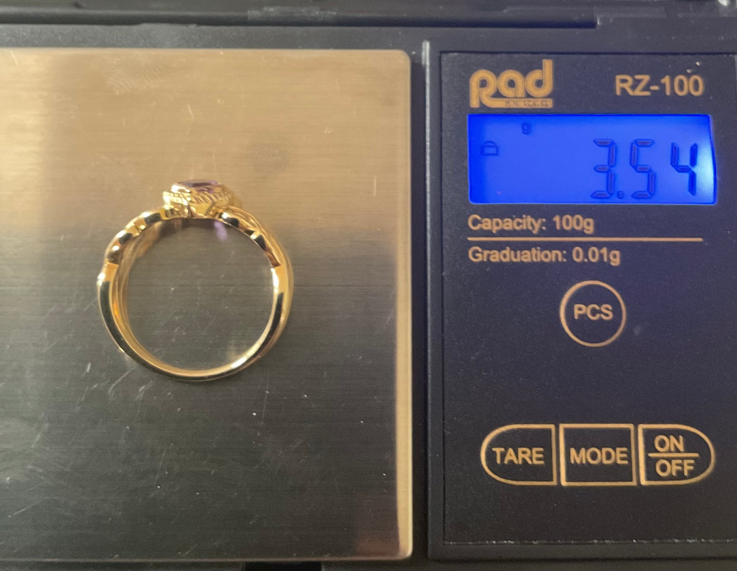 Royal Clogau 9ct Delphinium Amethyst ring size T in yellow and rose gold RRP £600