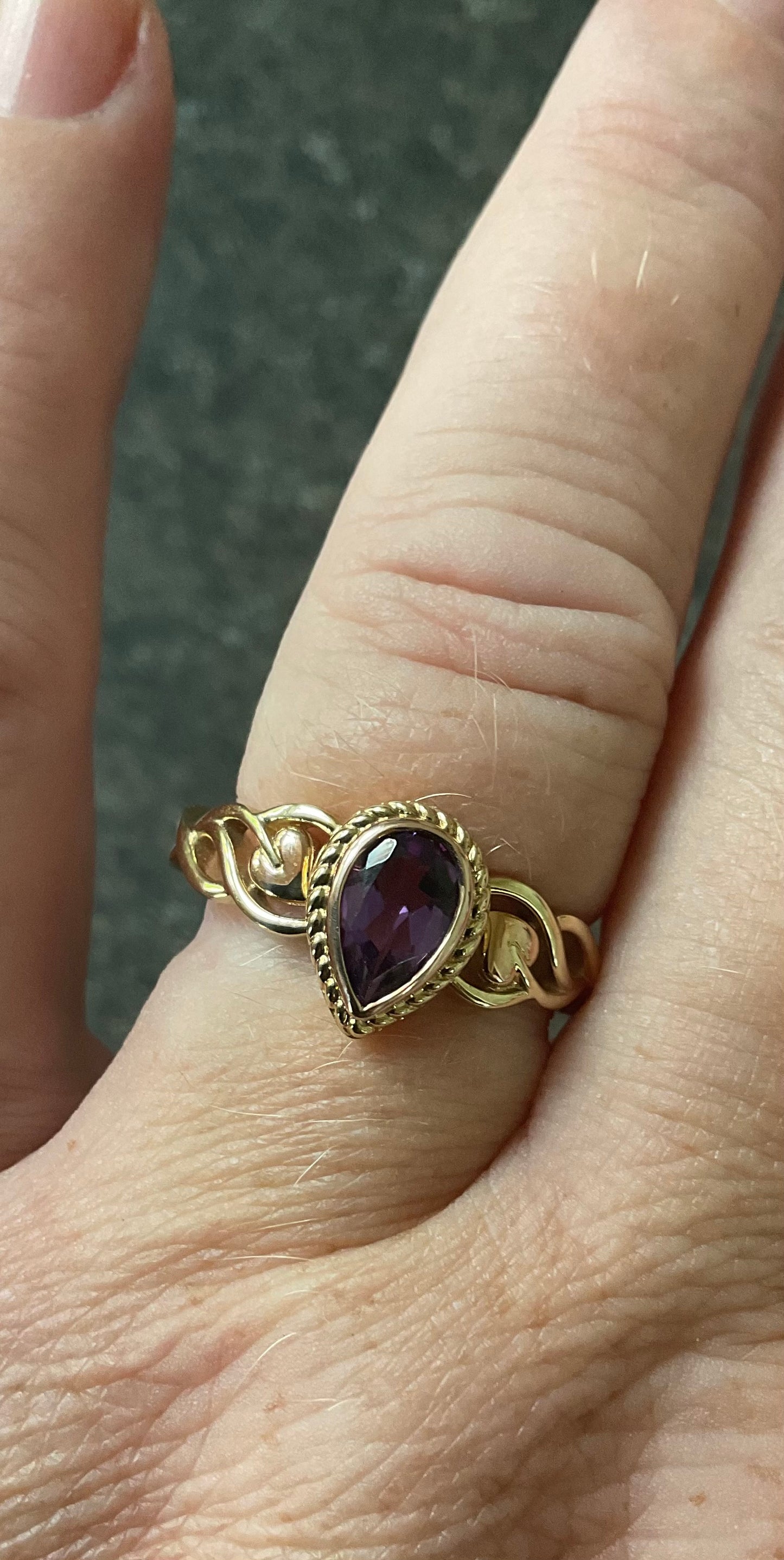 Royal Clogau 9ct Delphinium Amethyst ring size T in yellow and rose gold RRP £600