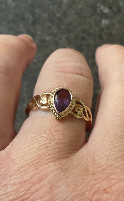 Royal Clogau 9ct Delphinium Amethyst ring size T in yellow and rose gold RRP £600
