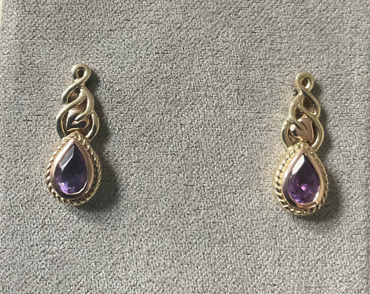 Royal Clogau 9ct Delphinium Amethyst stud earrings in yellow and rose gold RRP £500