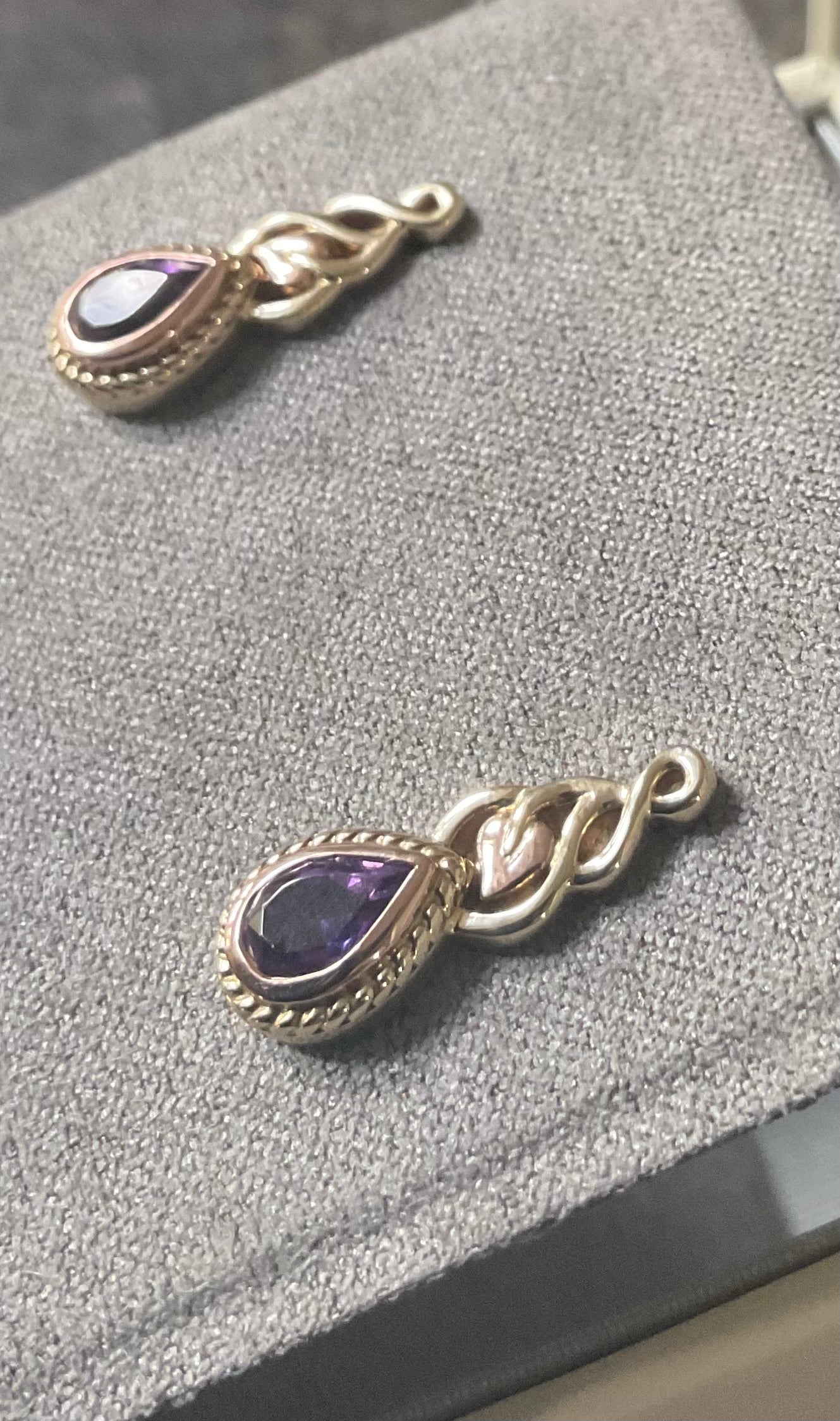 Royal Clogau 9ct Delphinium Amethyst stud earrings in yellow and rose gold RRP £500