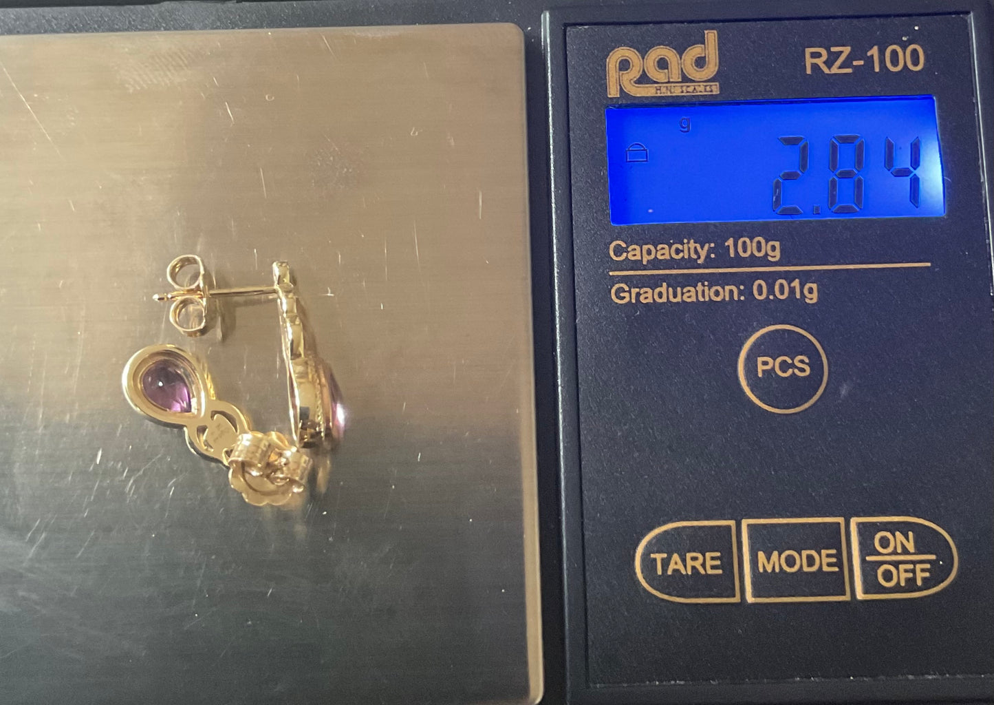 Royal Clogau 9ct Delphinium Amethyst stud earrings in yellow and rose gold RRP £500