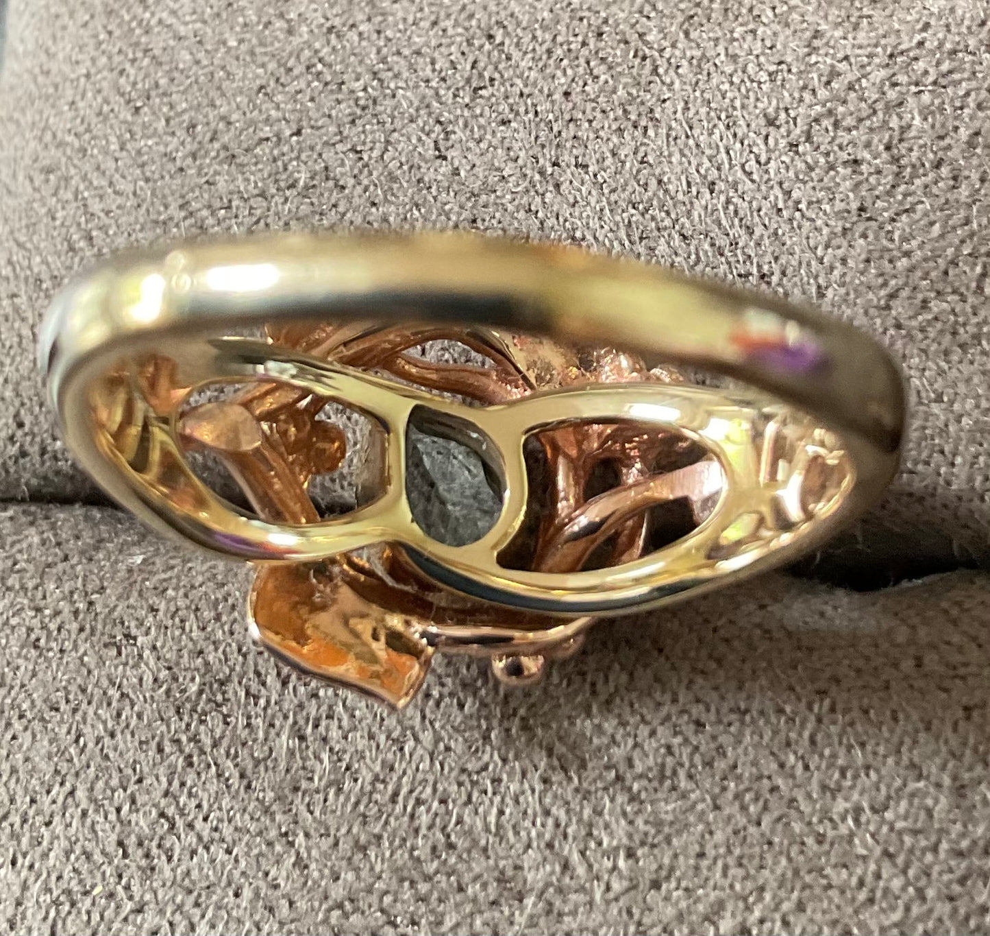 Vintage Clogau 9ct Tree of life Aquamarine Birthstone ring size P1/2 in yellow and rose gold 4.13g