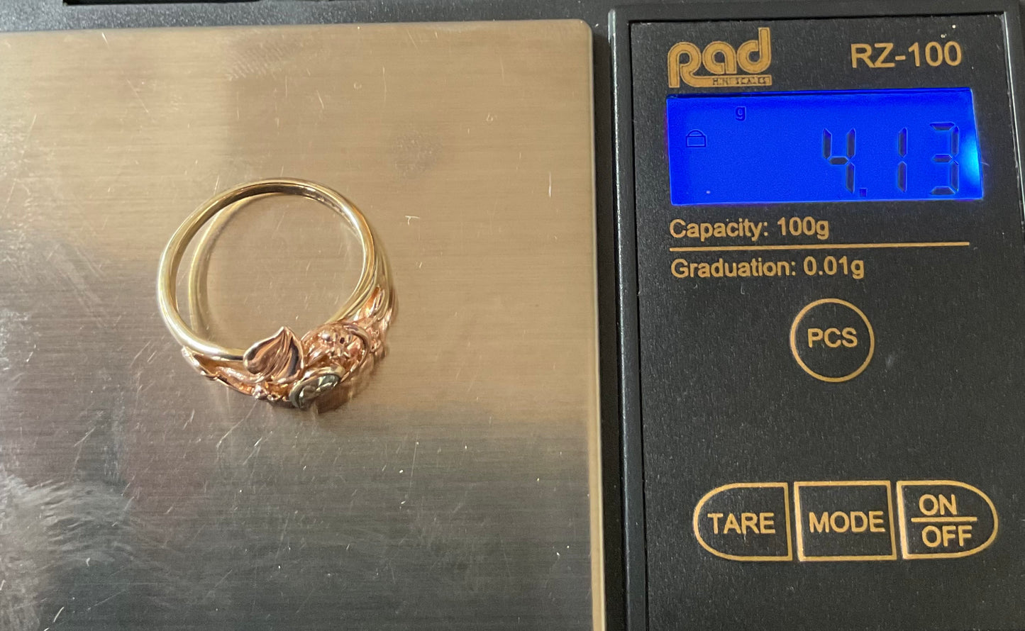 Vintage Clogau 9ct Tree of life Aquamarine Birthstone ring size P1/2 in yellow and rose gold 4.13g