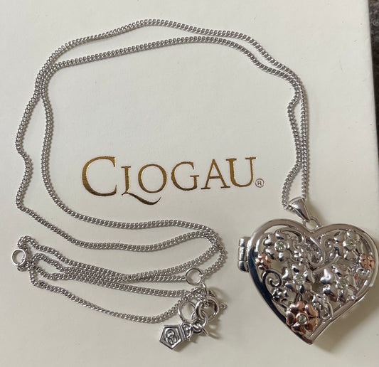 Clogau Peridot Flower Fairy Large Heart Locket pendant necklace in silver and rose gold 18-22” Rare!