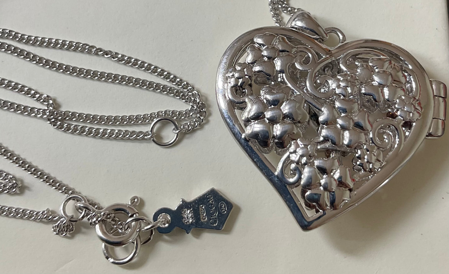 Clogau Peridot Flower Fairy Large Heart Locket pendant necklace in silver and rose gold 18-22” Rare!