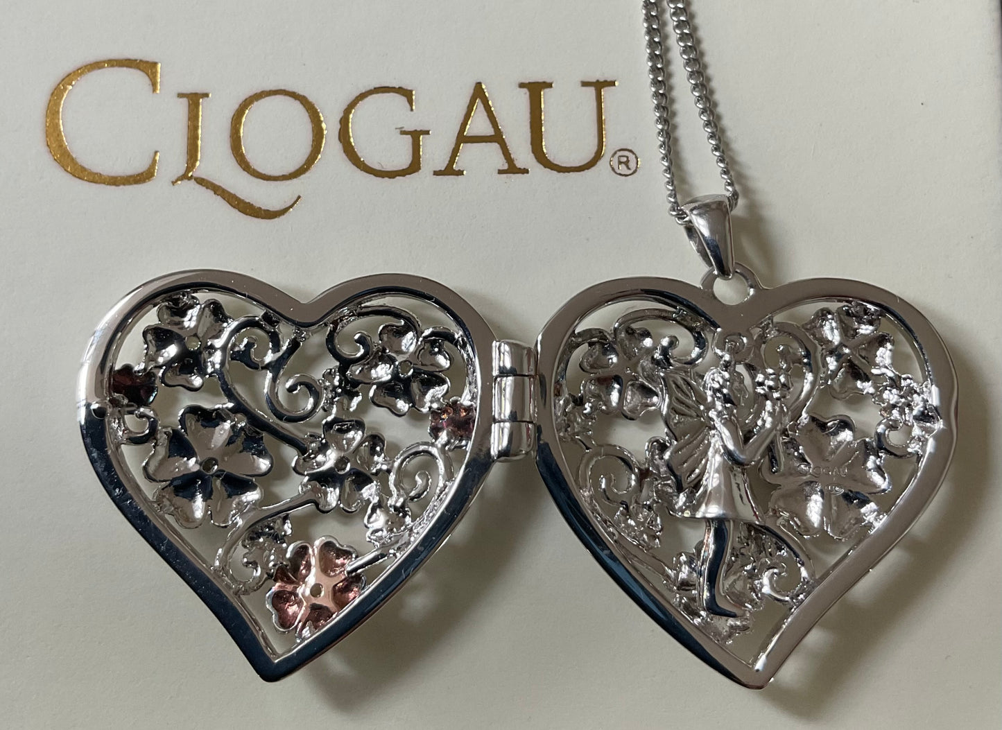 Clogau Peridot Flower Fairy Large Heart Locket pendant necklace in silver and rose gold 18-22” Rare!
