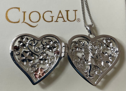 Clogau Peridot Flower Fairy Large Heart Locket pendant necklace in silver and rose gold 18-22” Rare!