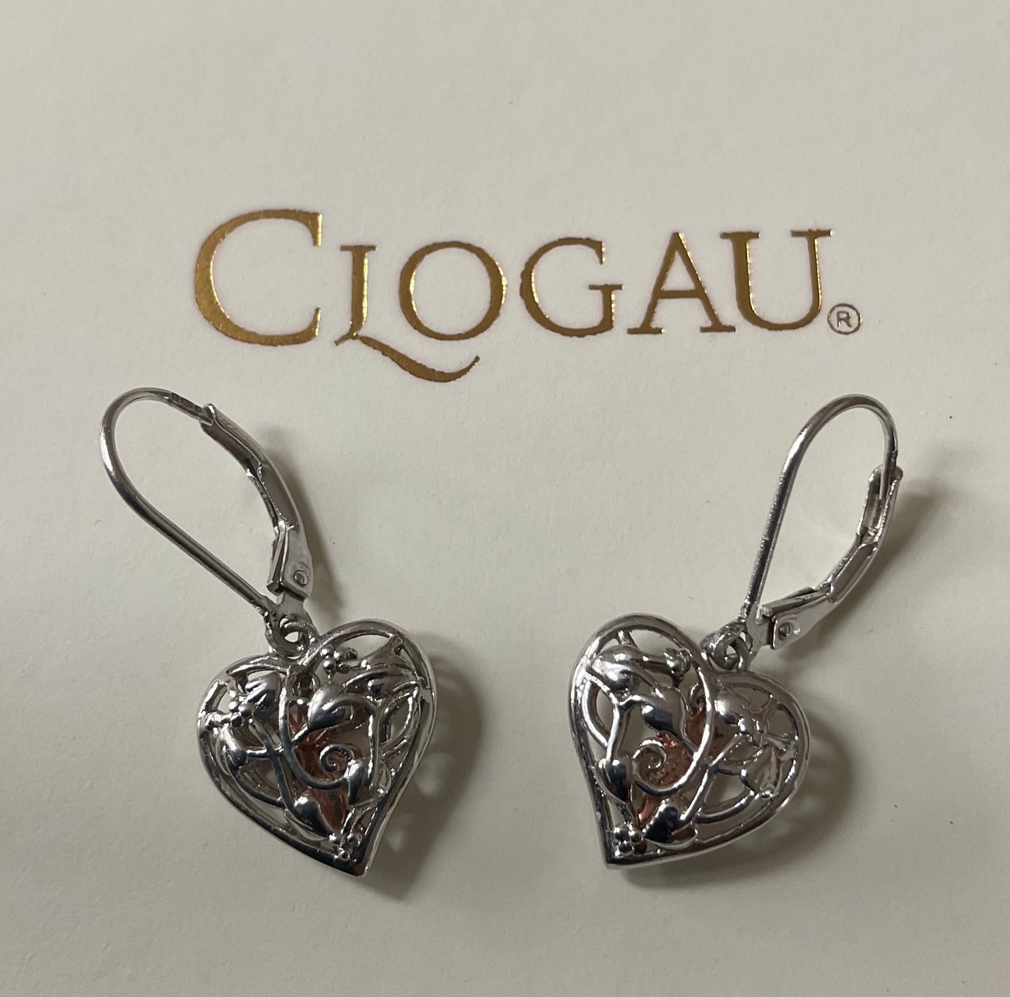 Clogau Tree of Life Fairy Heart drop earrings in silver and rose gold lever back