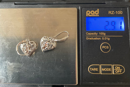 Clogau Tree of Life Fairy Heart drop earrings in silver and rose gold lever back
