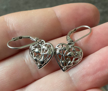 Clogau Tree of Life Fairy Heart drop earrings in silver and rose gold lever back