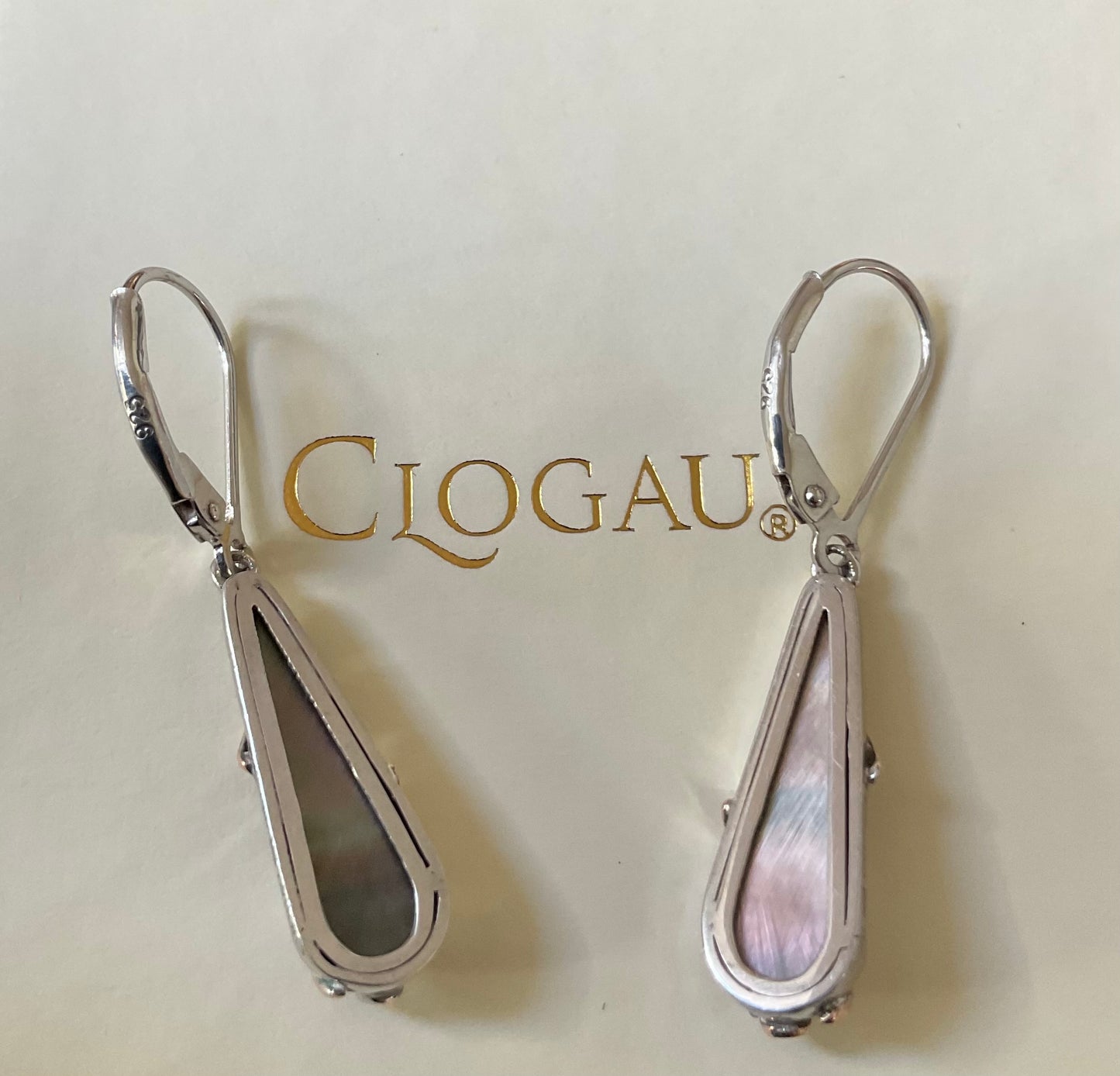 Clogau Tudor Court Black Mother of Pearl drop earrings in silver and rose gold