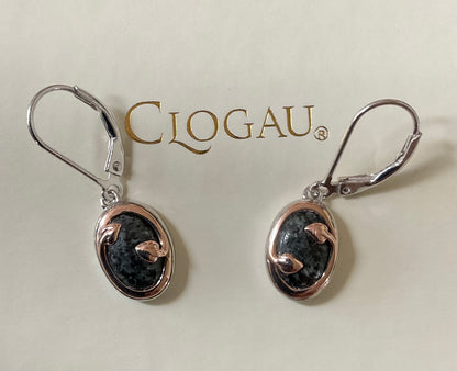 Clogau Heart of Wales Preseli Bluestone drop earrings in silver and rose gold