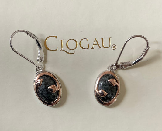 Clogau Heart of Wales Preseli Bluestone drop earrings in silver and rose gold