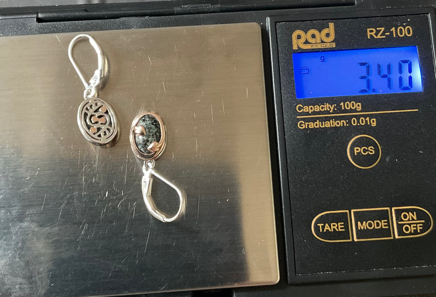 Clogau Heart of Wales Preseli Bluestone drop earrings in silver and rose gold