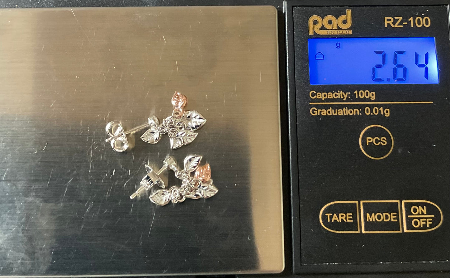 New! Clogau Awelon Peridot drop leaves earrings in silver and rose gold