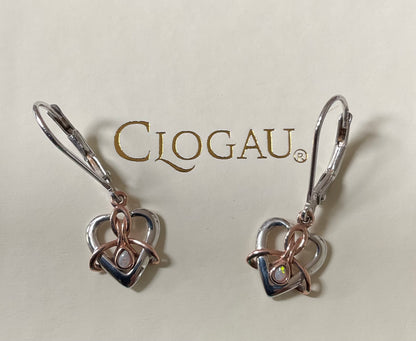 Clogau Forever Yours Dwynwen Opal heart drop lever back earrings in 925 silver and 9ct rose gold