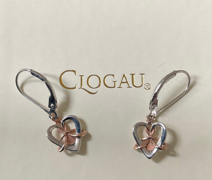 Clogau Forever Yours Dwynwen Opal heart drop lever back earrings in 925 silver and 9ct rose gold