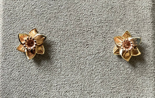 Clogau 9ct Welsh Daffodil stud earrings in yellow and rose gold 1cm RRP £250