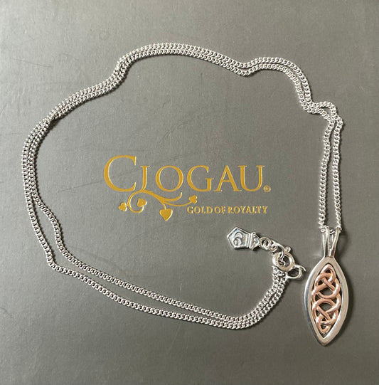 Clogau Queen Eleanor elliptical pendant necklace 18” silver and rose gold