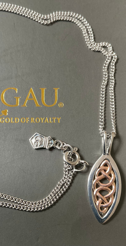 Clogau Queen Eleanor elliptical pendant necklace 18” silver and rose gold