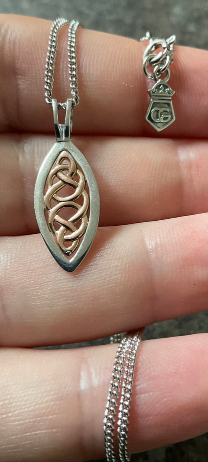 Clogau Queen Eleanor elliptical pendant necklace 18” silver and rose gold