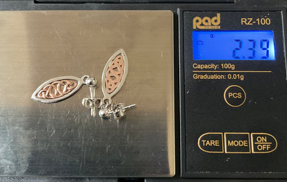 Clogau Queen Eleanor elliptical drop earrings in 925 sterling silver and 9ct rose gold