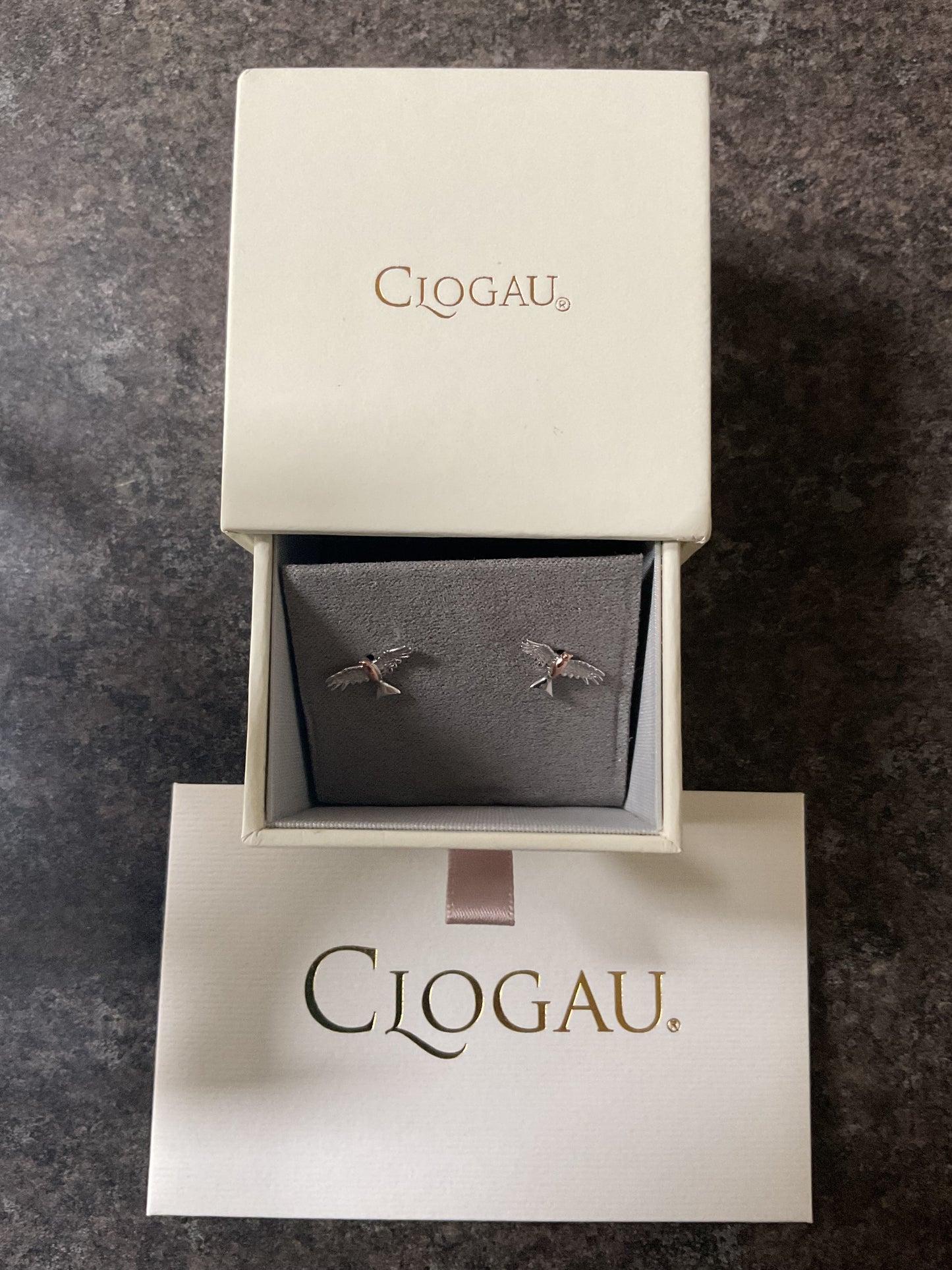 Clogau Red Kite stud earrings in silver and rose gold