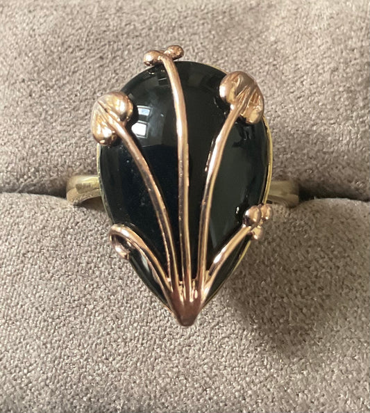 Clogau Vintage 9ct ‘Nightfall’ Black Onyx ring size O yellow and rose gold 4.9g