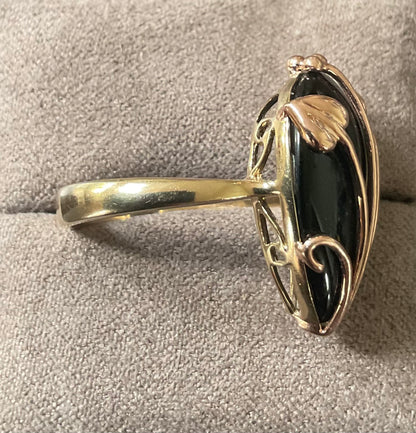 Clogau Vintage 9ct ‘Nightfall’ Black Onyx ring size O yellow and rose gold 4.9g