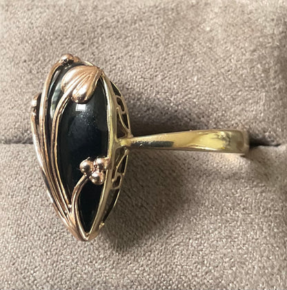 Clogau Vintage 9ct ‘Nightfall’ Black Onyx ring size O yellow and rose gold 4.9g