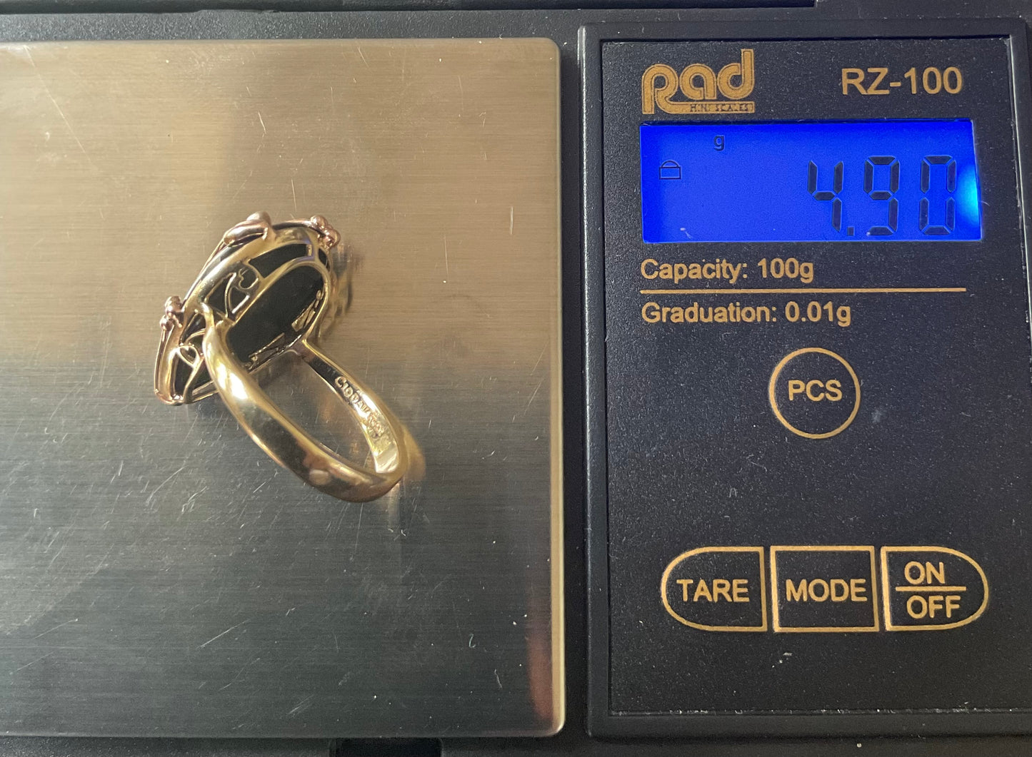 Clogau Vintage 9ct ‘Nightfall’ Black Onyx ring size O yellow and rose gold 4.9g