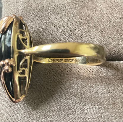 Clogau Vintage 9ct ‘Nightfall’ Black Onyx ring size O yellow and rose gold 4.9g