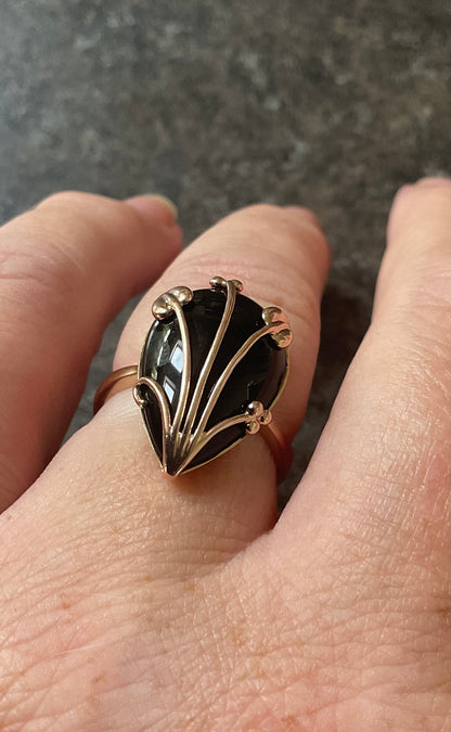 Clogau Vintage 9ct ‘Nightfall’ Black Onyx ring size O yellow and rose gold 4.9g