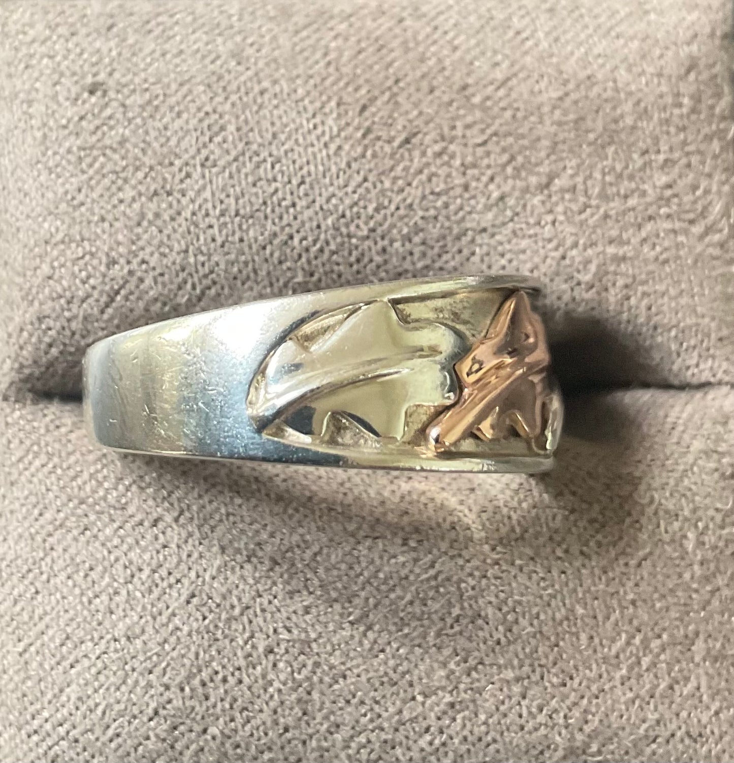 Unisex Clogau Royal Oak wide inlay band ring size R silver and rose gold 6.78g