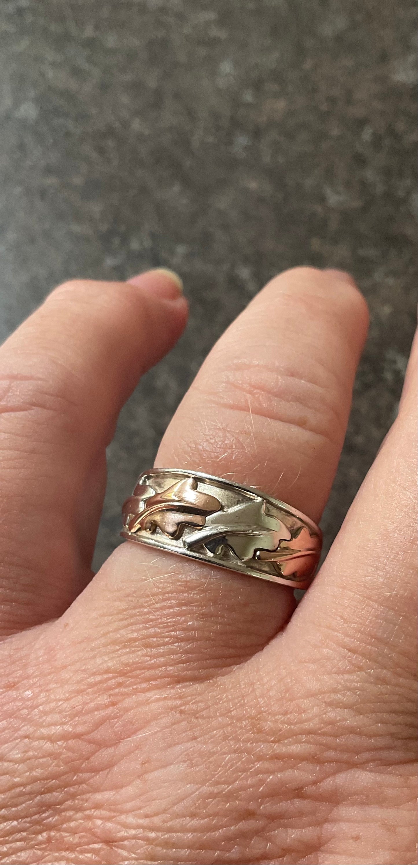 Unisex Clogau Royal Oak wide inlay band ring size R silver and rose gold 6.78g