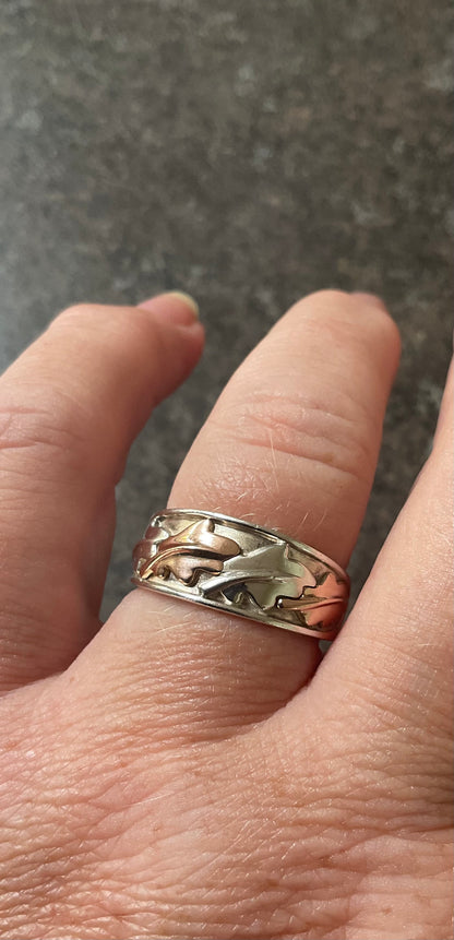 Unisex Clogau Royal Oak wide inlay band ring size R silver and rose gold 6.78g