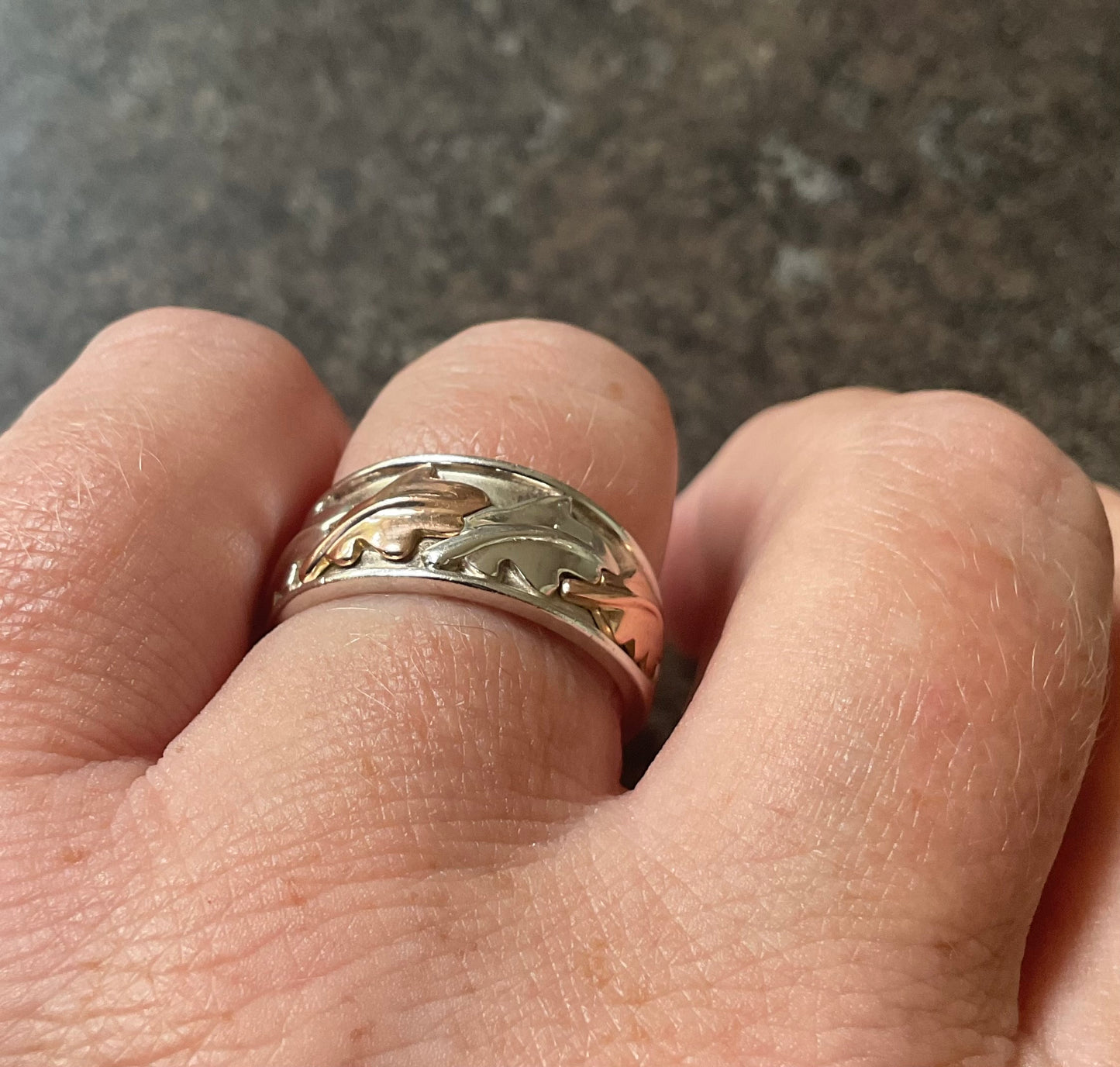 Unisex Clogau Royal Oak wide inlay band ring size R silver and rose gold 6.78g