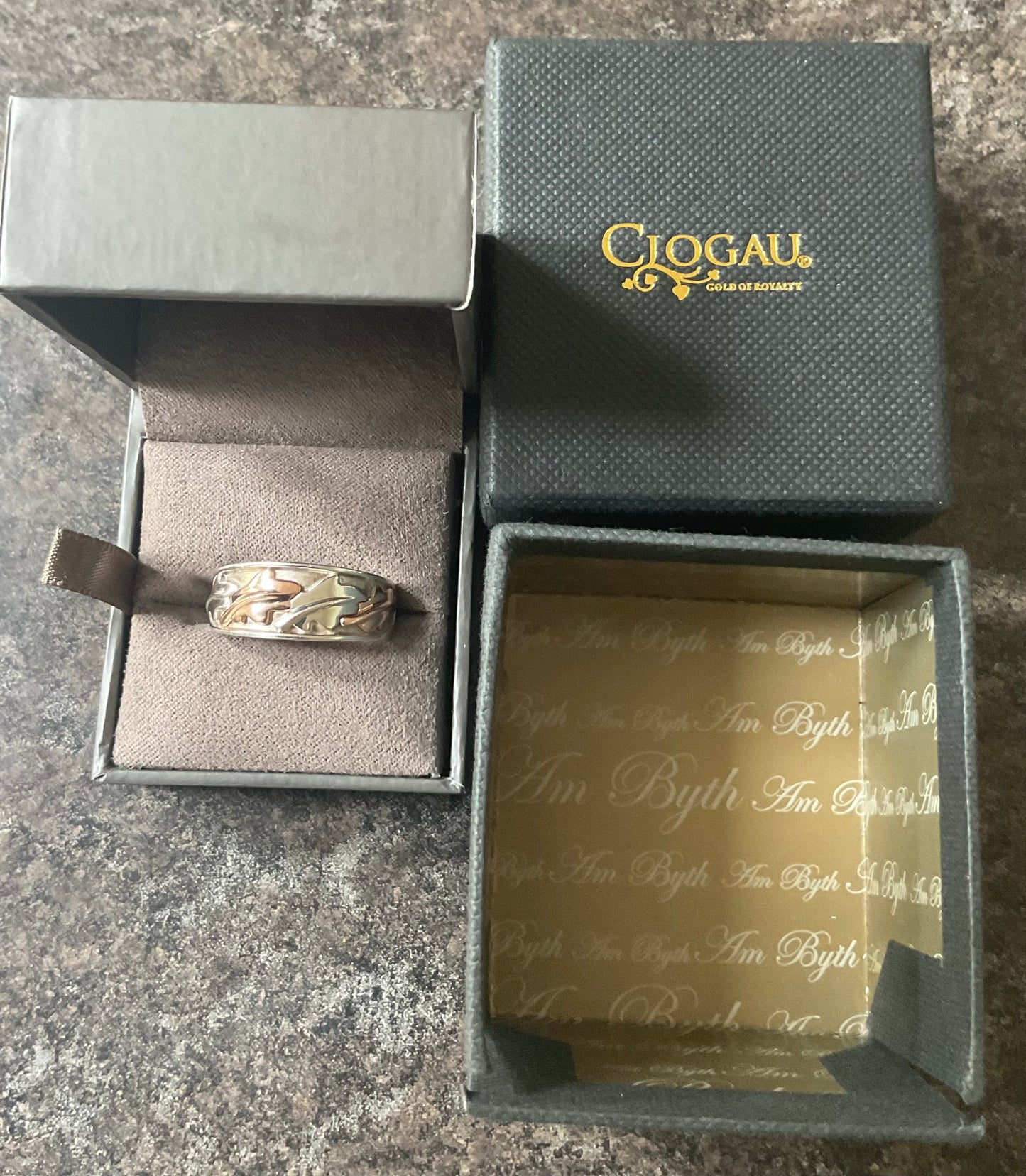 Unisex Clogau Royal Oak wide inlay band ring size R silver and rose gold 6.78g
