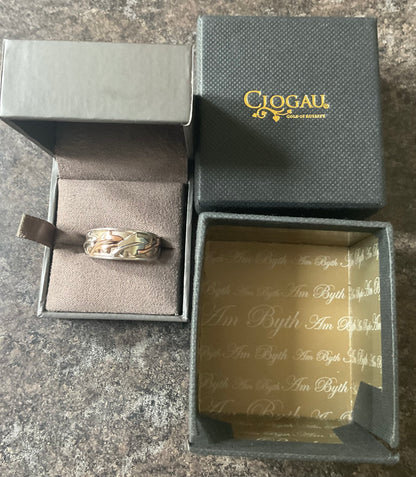 Unisex Clogau Royal Oak wide inlay band ring size R silver and rose gold 6.78g