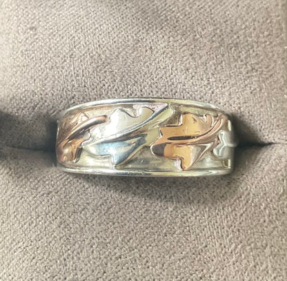 Unisex Clogau Royal Oak wide inlay band ring size R silver and rose gold 6.78g
